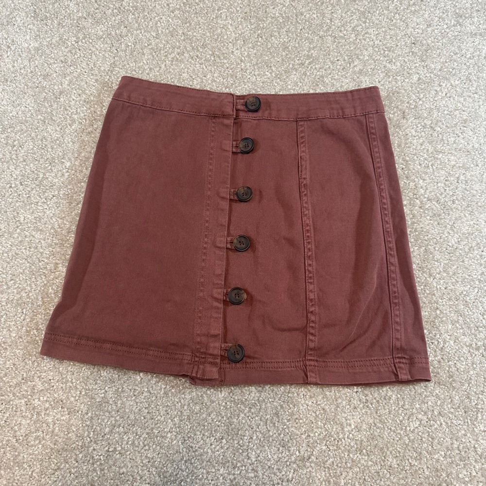 Altar'd State Mauve Button Front Mini Skirt Cotton Blend Size Medium Boho Rose